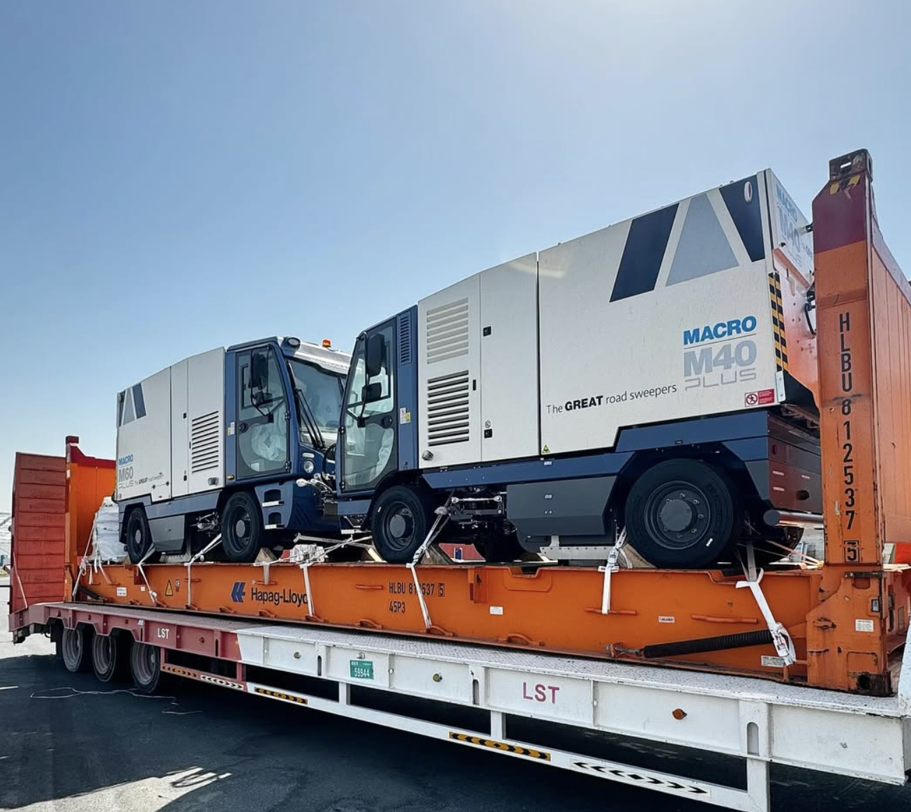 Macro M40 and M60 Street Sweepers finally arrive to Cleantech Gulf HQ from Italy, ready for dispatch to our prestigious clients.  📞 +971 52 127 6252 📧 sales@cleantech-gulf.com